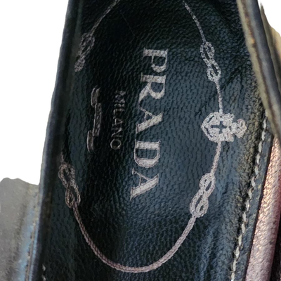 Prada Black Leather Heel Loafers - Authentic/Rare Size 37.5