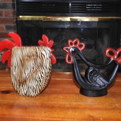 Couple cast iron chickens