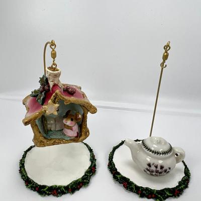 Wee Forest folk Mini Cabin Ornament 2 hangers 1 mini tea pot pin