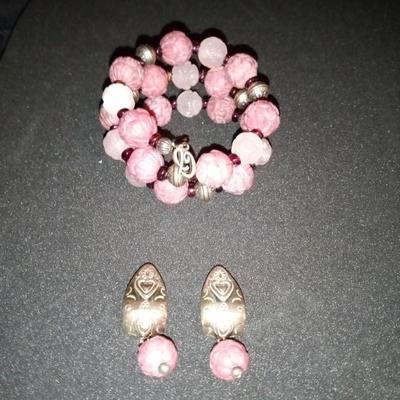 STERLING EARRINGS WITH PINK STONE AND MATCHING BRACELET
