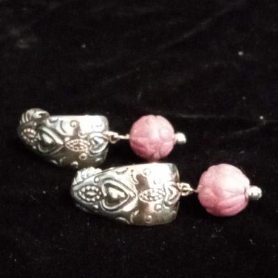STERLING EARRINGS WITH PINK STONE AND MATCHING BRACELET