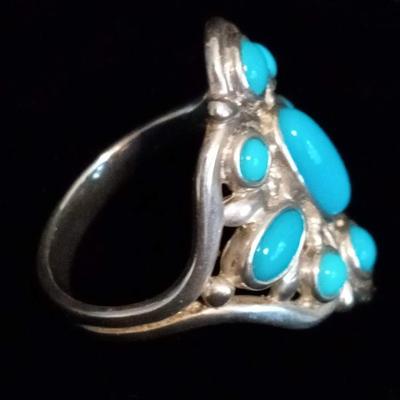 TURQUOISE AND STERLING SILVER RING SIZE 10