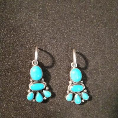TURQUOISE AND STERLING SILVER PIERCED EARRINGS