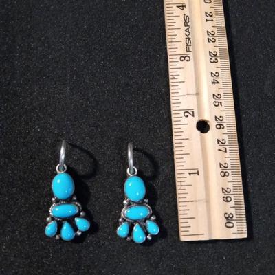 TURQUOISE AND STERLING SILVER PIERCED EARRINGS