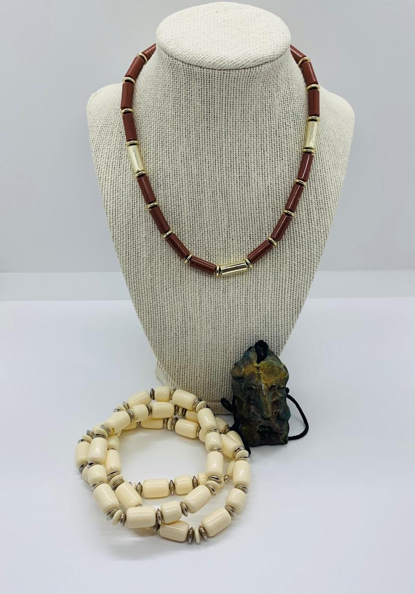 LOTJ2R Vintage Beaded Necklaces & Handcrafted Pendant on Satin Cord