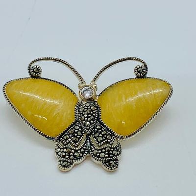 LOT 9R: Vintage Enamel & Marquisate Sterling Silver Butterfly Pin
