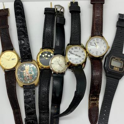 LOT 13R: Men's Watch Collection w/Leather Bands - Untested