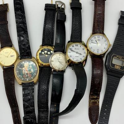 LOT 13R: Men's Watch Collection w/Leather Bands - Untested