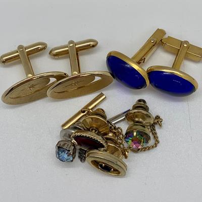 LOT 16R: Men's Cuff Links & Faux Stone Tie Pins: Swank, Stone, Goldtone & More