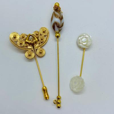 LOT 25R: Vintage Stick Pins Goldtone, Bead, Mother of Pearl