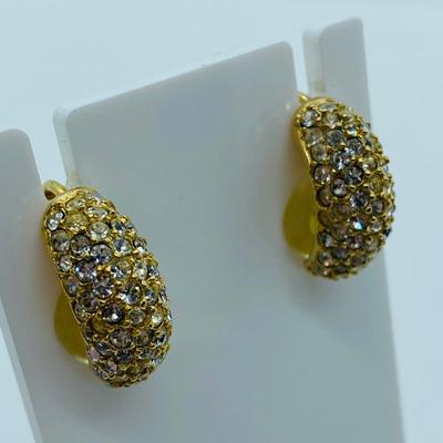 LOT 37C:  Christian Dior  Goldtone Clip-On Earrings & 14k Gold Pendant w/12 Diamonds, 2.3g.