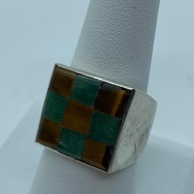 LOT 41C: Men's Sterling Silver Ring w/Multi Color Stones, sz 9