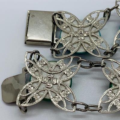 LOT 56R: Pair of Silvertone Bracelets with Green & Blue Ceramic Accents