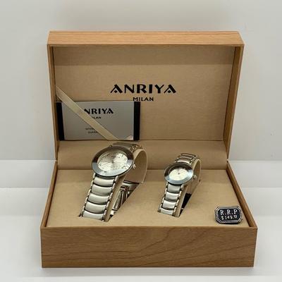 LOT 59R: Anriya Milan Quartz Men's & Women's Watch Set w/Stainless Steel Bands