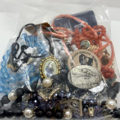 LOT 63R: Misc. Jewelry/Crafting: Religious  Pendants, Pins/Metals, Bracelets, Faux Pearls Etc.