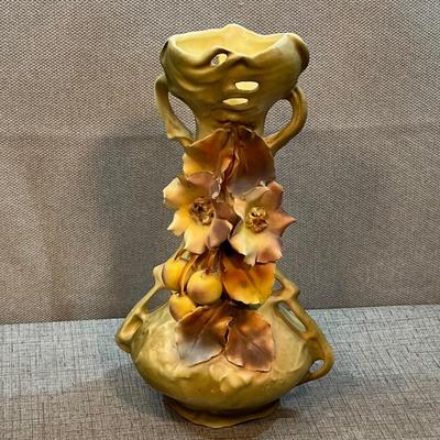 Royal Dux Amphora Vase w/Figs & Blossoms