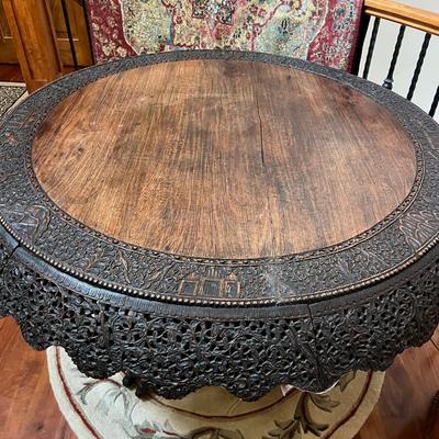Fine 19th Century  Rosewood Intricately Carved Center Table Dragons Cranes~~