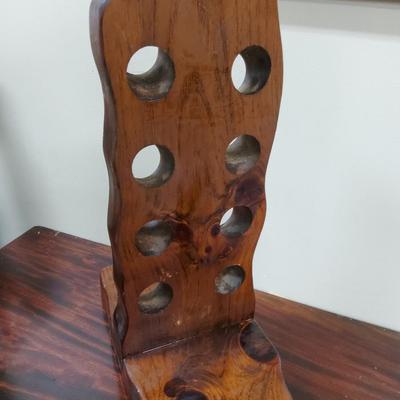 Legacy wine opener and rustic wood bottle rack