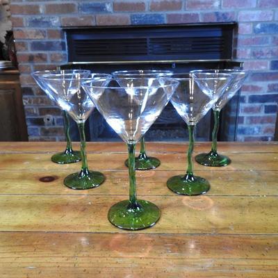 Green stemmed wine goblets