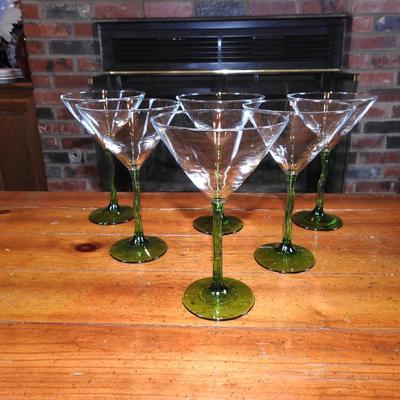 Green stemmed wine goblets
