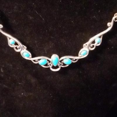 TURQUOISE AND STERLING SILVER NECKLACE