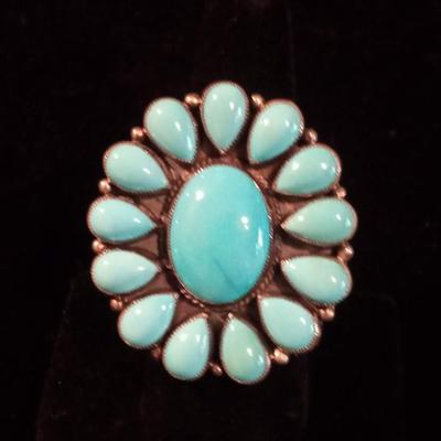 LADIES TURQUOISE AND STERLING SILVER RING