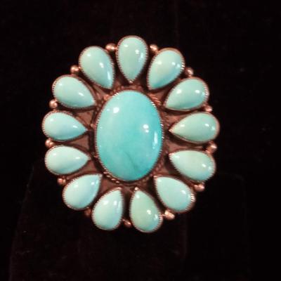 LADIES TURQUOISE AND STERLING SILVER RING