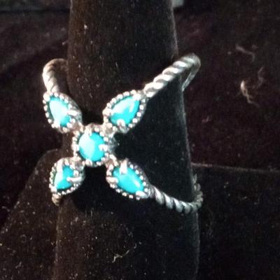 UNIQUE TURQUOISE AND STERLING BRACELET AND RING