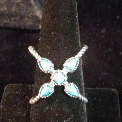 UNIQUE TURQUOISE AND STERLING BRACELET AND RING