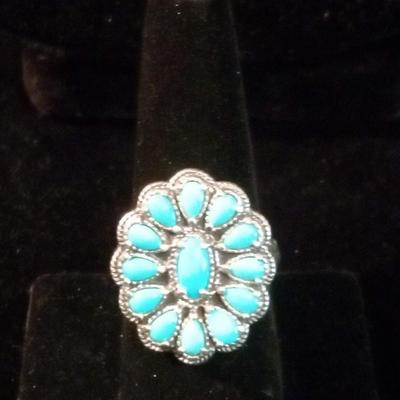 TURQUOISE AND STERLING NECKLACE AND RING