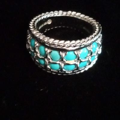 LADIES TURQUOISE AND STERLING RING AND EARRINGS