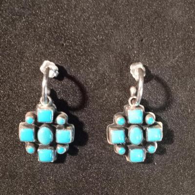 PAIR OF TURQUOISE AND STERLING PIERCED EARRINGS