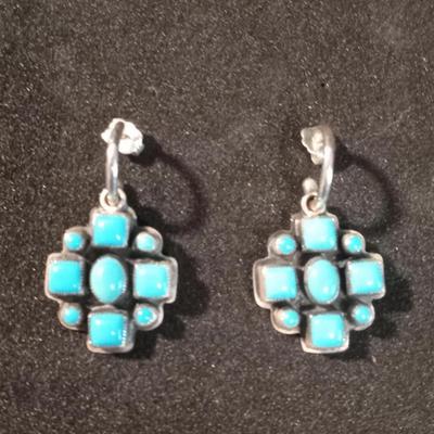 PAIR OF TURQUOISE AND STERLING PIERCED EARRINGS