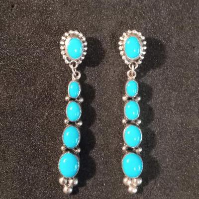 TURQUOISE AND STERLING PIERCED EARRINGS