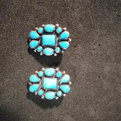 DON LUCAS ORIGINAL TURQUOISE AND STERLING PIERCED EARRINGS