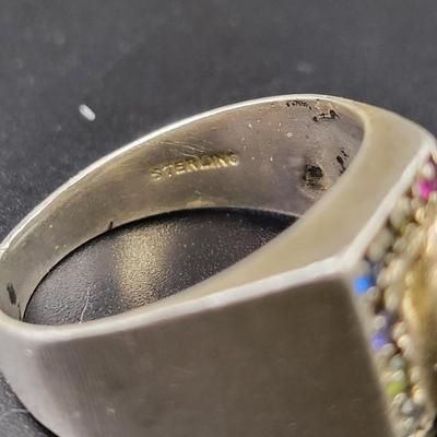 ANTIQUE STERLING STAMPED MULTI STONE MENS SIZE 11 RING
