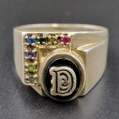 ANTIQUE STERLING STAMPED MULTI STONE MENS SIZE 11 RING