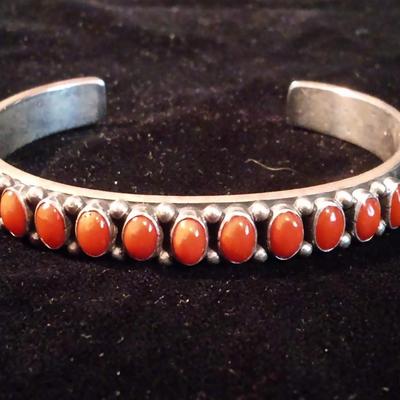 RED TURQUOISE AND STERLING BRACELET