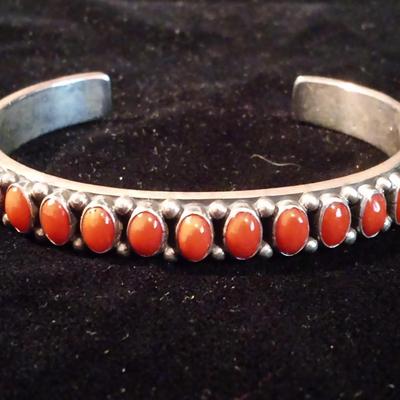 RED TURQUOISE AND STERLING BRACELET
