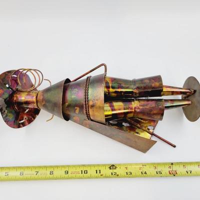 COPPER & BRASS WHIMSICAL MAN METAL SCULPTURE (1 LEGGED)