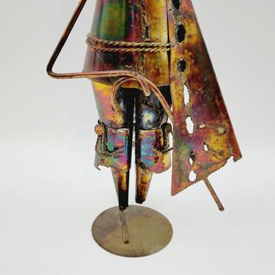 COPPER & BRASS WHIMSICAL MAN METAL SCULPTURE (1 LEGGED)
