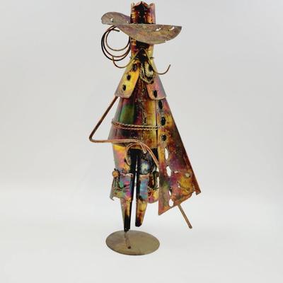 COPPER & BRASS WHIMSICAL MAN METAL SCULPTURE (1 LEGGED)