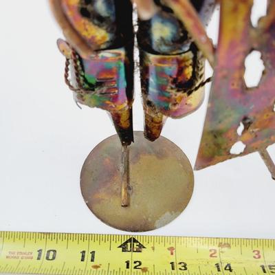 COPPER & BRASS WHIMSICAL MAN METAL SCULPTURE (1 LEGGED)