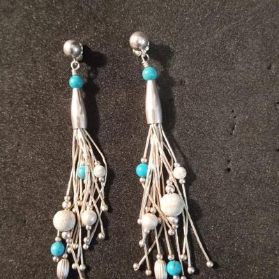 LIQUID STERLING SILVER AND TURQUOISE PIERCED EARRINGS