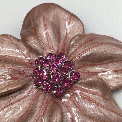 Pink Rhinestone Flower Brooch
