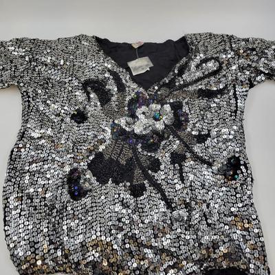 VINTAGE SILK HAND SEQUINED TOP