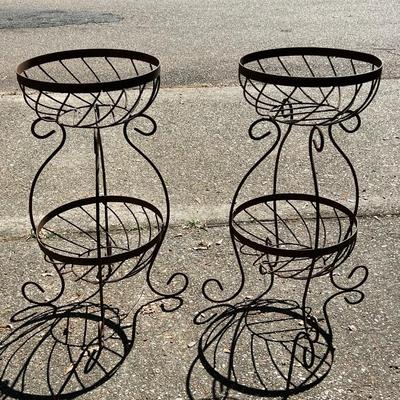 Pair (2) Metal 2 Tiered Plant Stands