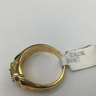 Mens Genuine Garnet 14 ktGold plated Ring