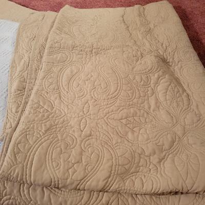 A Pair of Queen Size Taupe Bed Spreads & a Blue Blanket (GBC-DW)