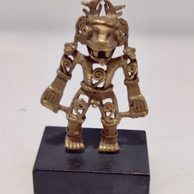 MARVELOUS MAYAN GOLD TONED METAL FIGURINE